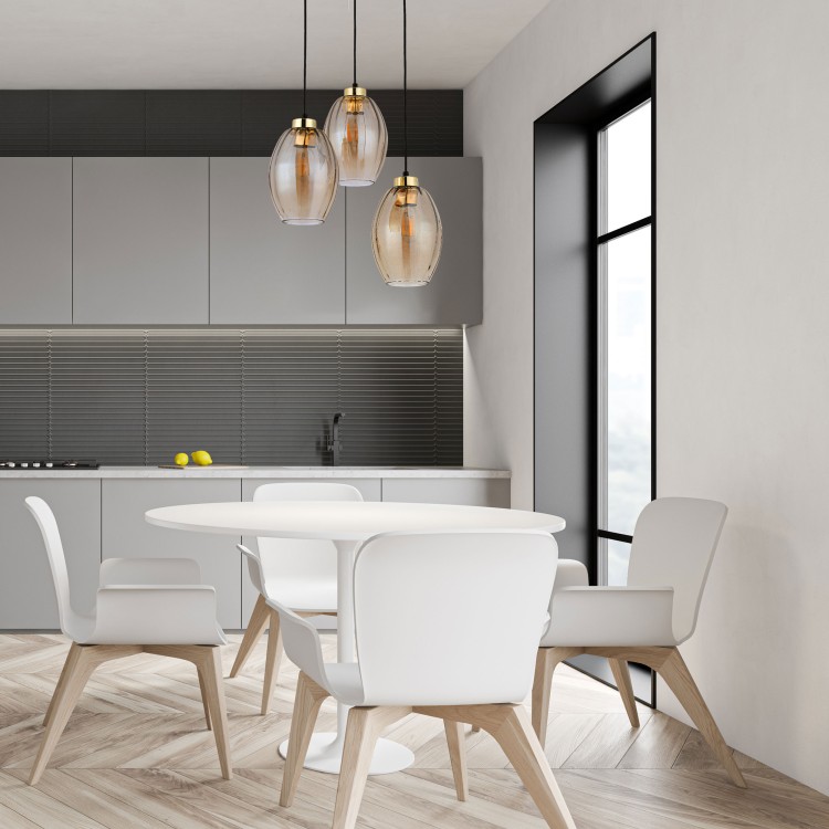 SEBO Lampa wisząca 3XE27Koło 4634 TK Lighting Złoty, Czarny Bursztynowy