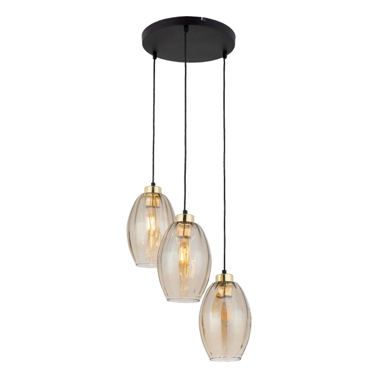 SEBO Lampa wisząca 3XE27Koło 4634 TK Lighting Złoty, Czarny Bursztynowy