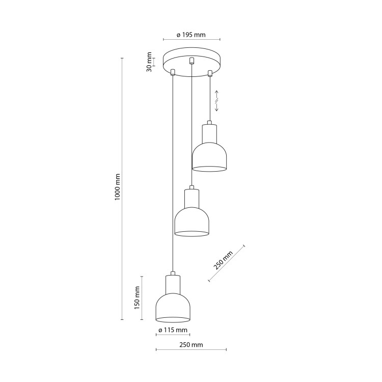 CAIRO Lampa wisząca 3 4895 TK Lighting Sosna, Czarny Czarny