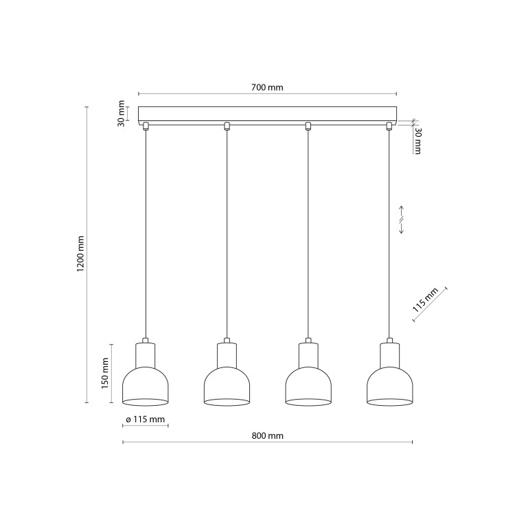 CAIRO Lampa wisząca 4 4896 TK Lighting Sosna, Czarny Czarny