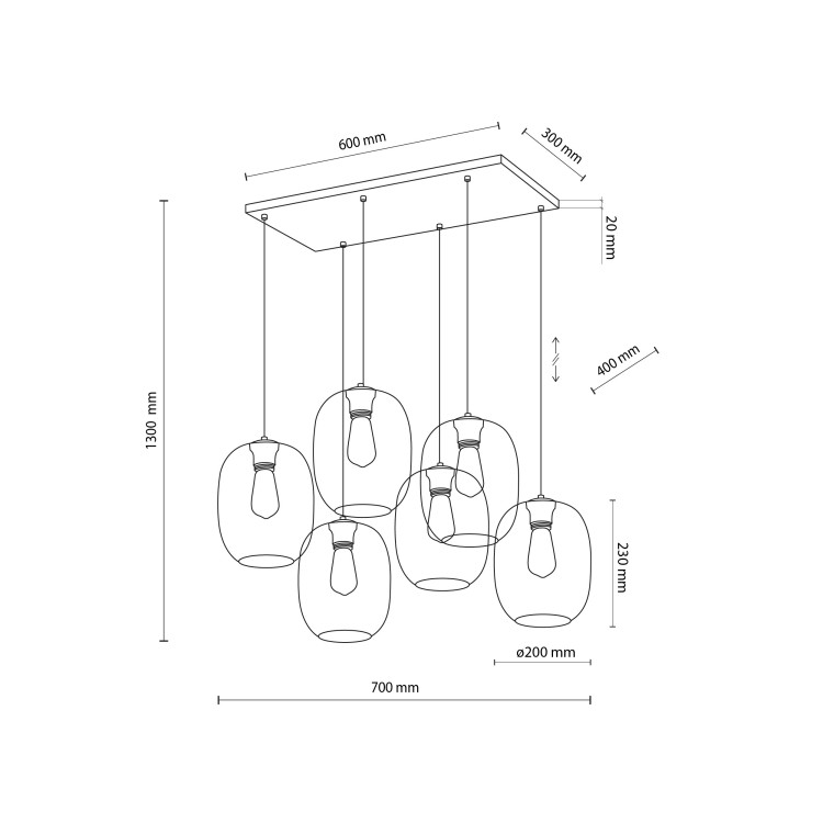 ELIO MIX Lampa wisząca 6 5974 TK Lighting Czarny Transparentny, Topaz, Grafitowy