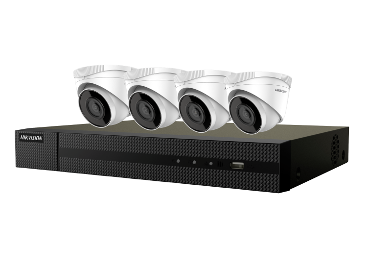 Zestaw do Monitoringu przewodowy 4-kanałowy CCTV IPKIT-T4-4CH HIKVISION 4 Kamery kopułkowe 4Mpx IP-CAM-T240H Full HD IP67 Rejestrator NVR-4CH 4-kanałowy zasilanie PoE kopułki kamerami kopułkowymi doświetlenie IR w nocy cyfrowa redukcja szumów system