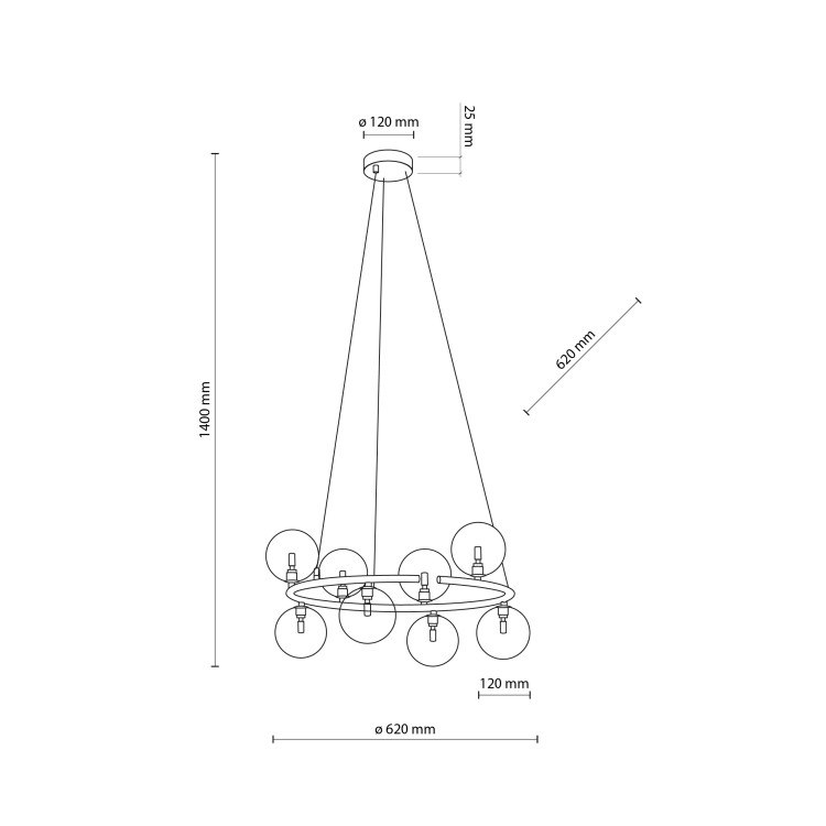 ANABELLE Lampa wisząca 8 6844 TK Lighting Czarny Grafitowy