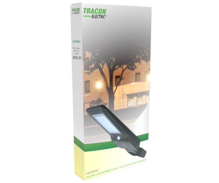 Lampa uliczna parkingowa solarna z czujnikiem ruchu i zmierzchu LED 15W LSLS15W Tracon Electric 1600lm parkowa z akumulatorem barwa neutralna