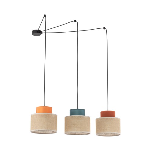 DUO JUTA MIX Lampa wisząca 3 3140 TK Lighting Czarny Juta, Zielony, Pomarańczowy
