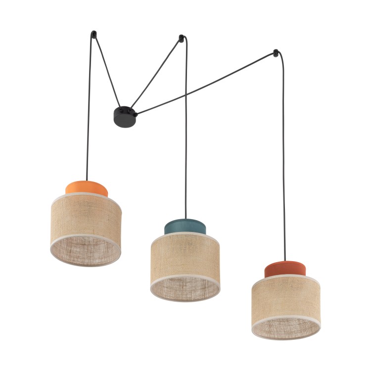 DUO JUTA MIX Lampa wisząca 3 3140 TK Lighting Czarny Juta, Zielony, Pomarańczowy