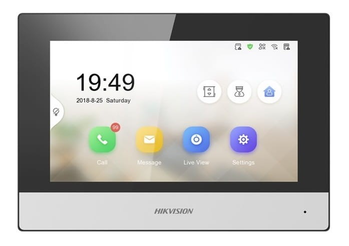 Zestaw wideodomofonowy 7" komplet DS-KIS603-P(B) HIKVISION SMART wideodomofon LCD Full HD dzwonek przewodowy z WiFi bezsłuchawkowy z czytnikiem kart zbliżeniowym RFID OSD sterowanie furtką Inteligentny telefonem monitorem dotykowym jednorodzinny PoE IP65