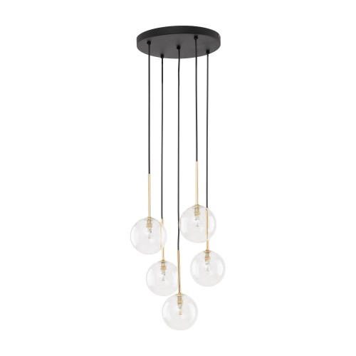 NILOS BLACK / GOLD Lampa wisząca 5 5943 TK Lighting Złoty, Czarny Transparentny