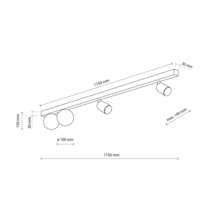 VOX Lampa sufitowa 4 10002 TK Lighting Czarny Biały