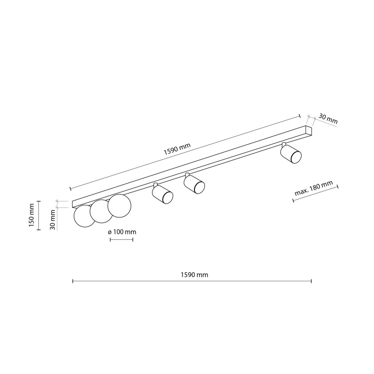 VOX Lampa sufitowa 6 10003 TK Lighting Czarny Biały