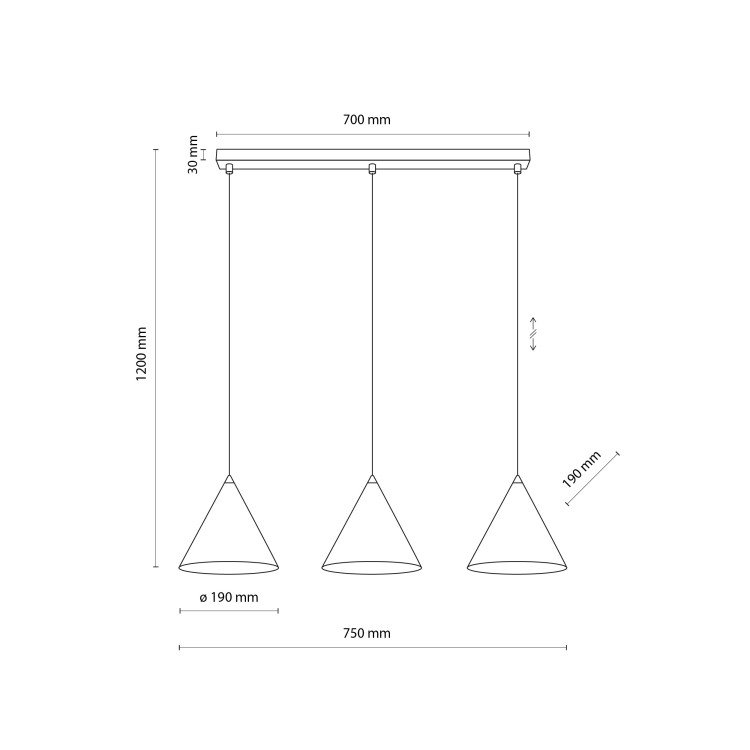 CONO BLACK Lampa wisząca S 3 Listwa 10068 TK Lighting Czarny Czarny