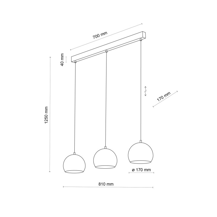 ZOE BLACK Lampa wisząca 3 S 10169 TK Lighting Czarny Czarny