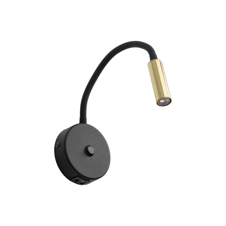 LAGOS BLACK/GOLD Kinkiet 1 USB 10201 TK Lighting Złoty, Czarny Złoty