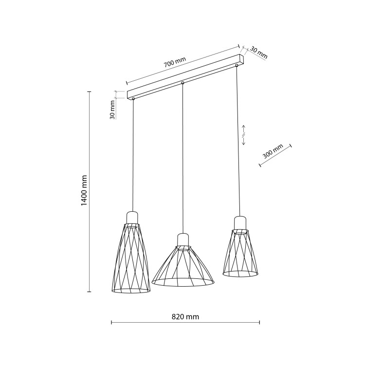 MODESTO WOOD SOSNA Lampa wisząca 3 10158 TK Lighting Czarny Czarny