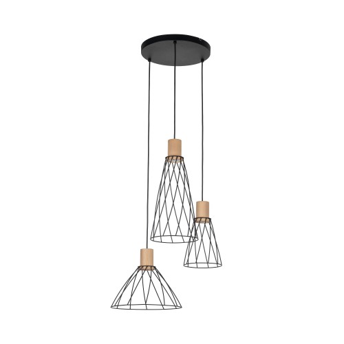 MODESTO WOOD SOSNA Lampa wisząca 3 Koło 10188 TK Lighting Czarny Czarny