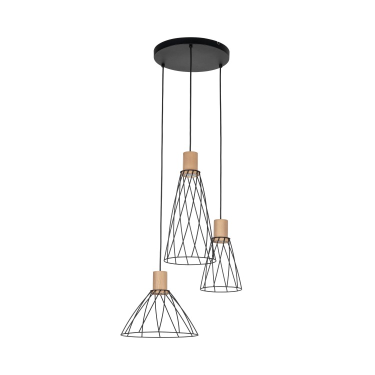 MODESTO WOOD SOSNA Lampa wisząca 3 Koło 10188 TK Lighting Czarny Czarny