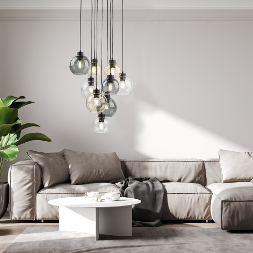 CUBUS MIX Lampa wisząca 9 Koło 10247 TK Lighting Czarny Transparentny, Szary, Bursztynowy