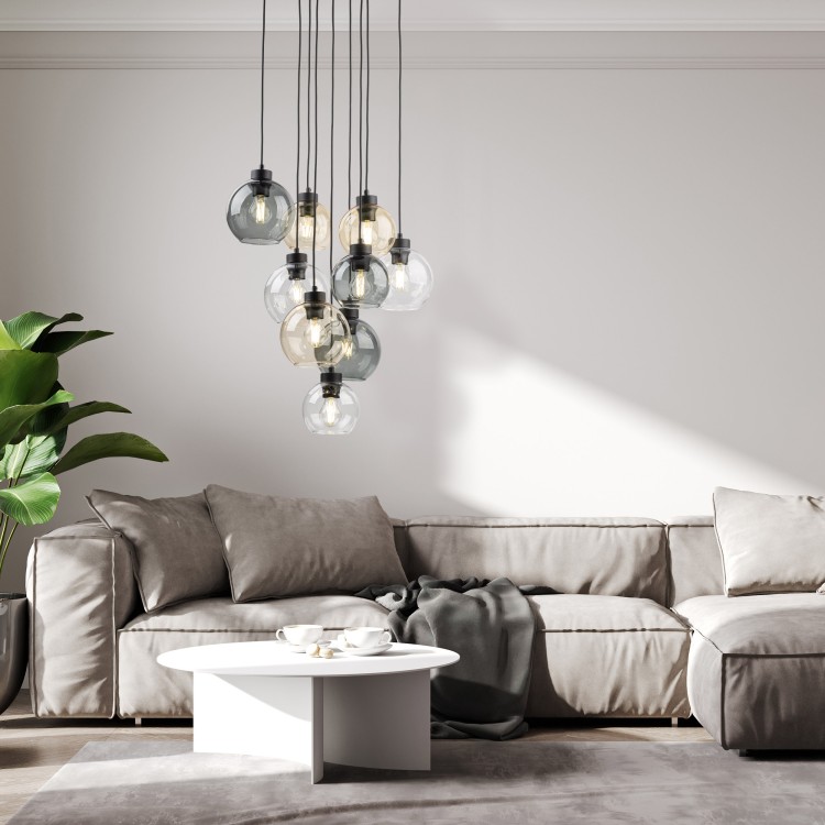 CUBUS MIX Lampa wisząca 9 Koło 10247 TK Lighting Czarny Transparentny, Szary, Bursztynowy