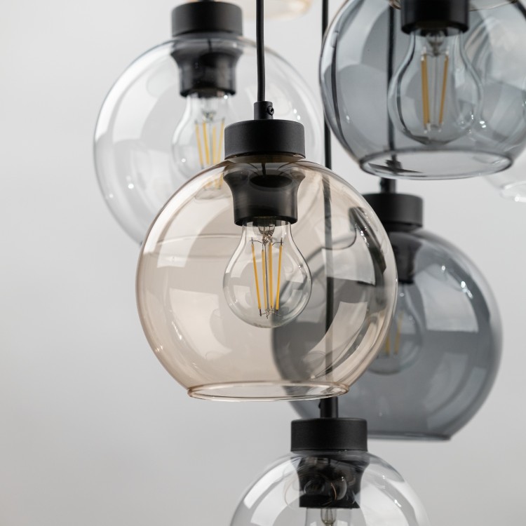 CUBUS MIX Lampa wisząca 9 Koło 10247 TK Lighting Czarny Transparentny, Szary, Bursztynowy
