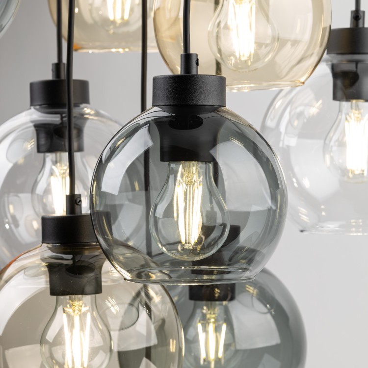 CUBUS MIX Lampa wisząca 9 Koło 10247 TK Lighting Czarny Transparentny, Szary, Bursztynowy