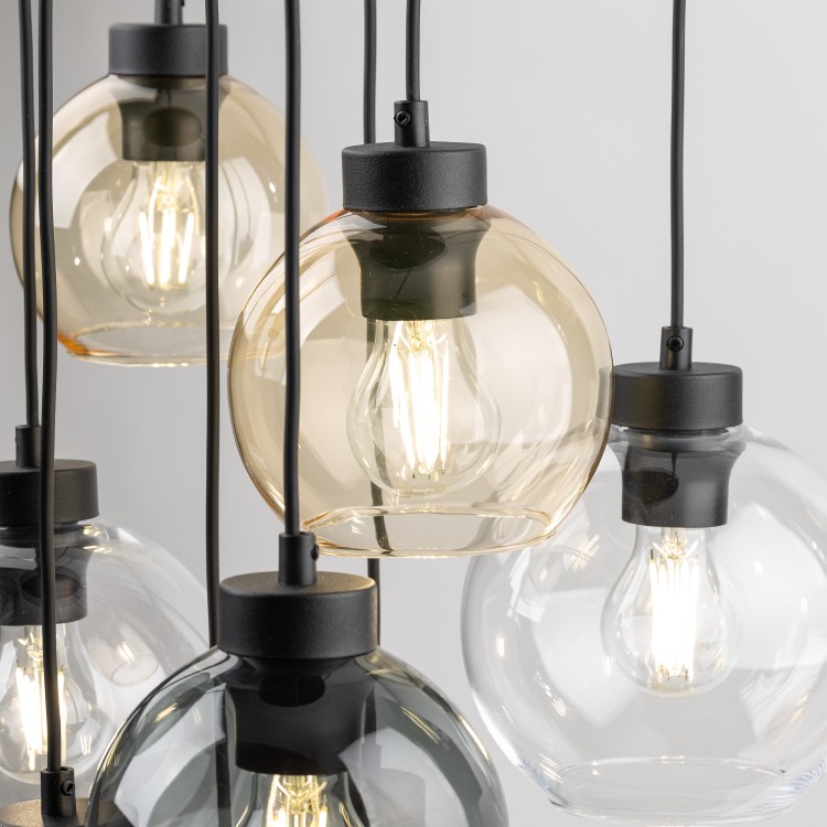 CUBUS MIX Lampa wisząca 9 Koło 10247 TK Lighting Czarny Transparentny, Szary, Bursztynowy