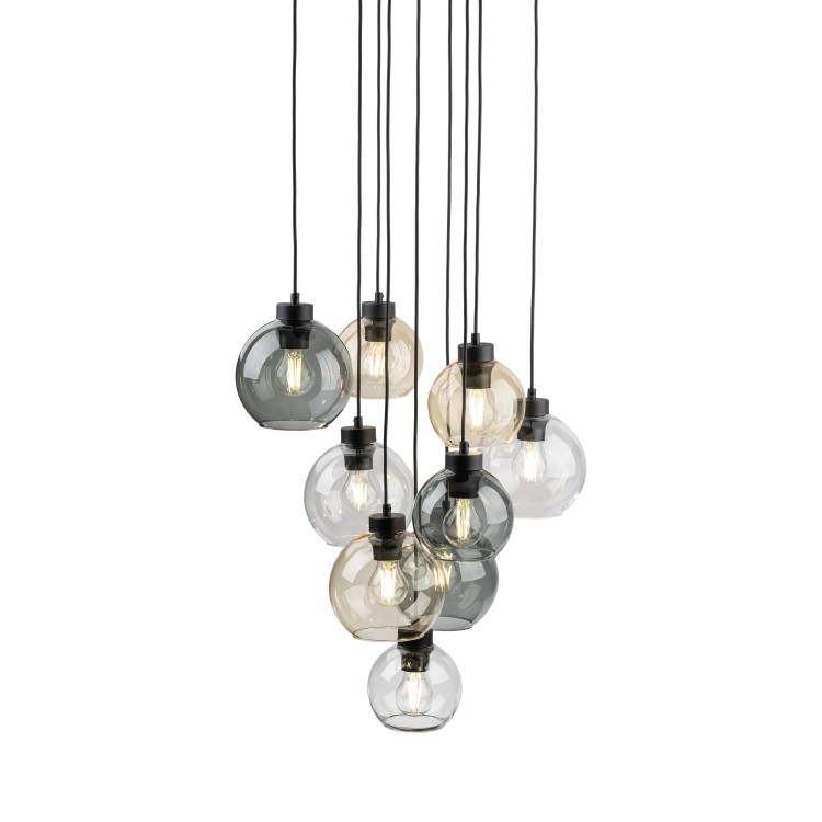 CUBUS MIX Lampa wisząca 9 Koło 10247 TK Lighting Czarny Transparentny, Szary, Bursztynowy