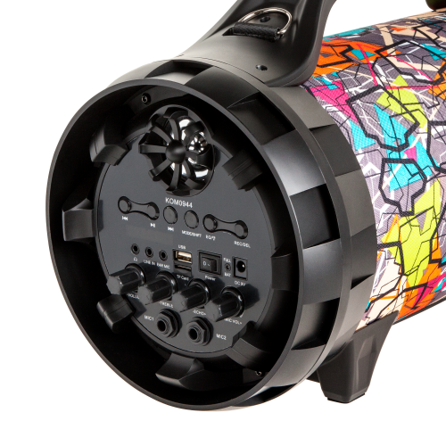 Głośnik Bluetooth USB AUX FM microSD KOM0944 Rebel Music Przenośny bezprzewodowy MP3 Radio Karaoke Mikrofon czarny z kolorowym kamuflażem