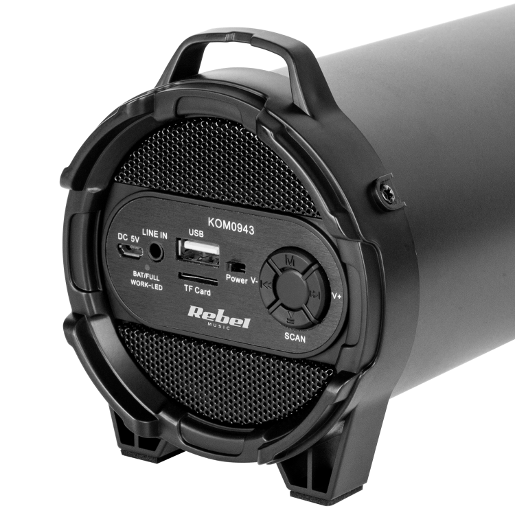 Głośnik Bluetooth USB AUX FM microSD KOM0943 Rebel Music Przenośny bezprzewodowy MP3 Radio czarny