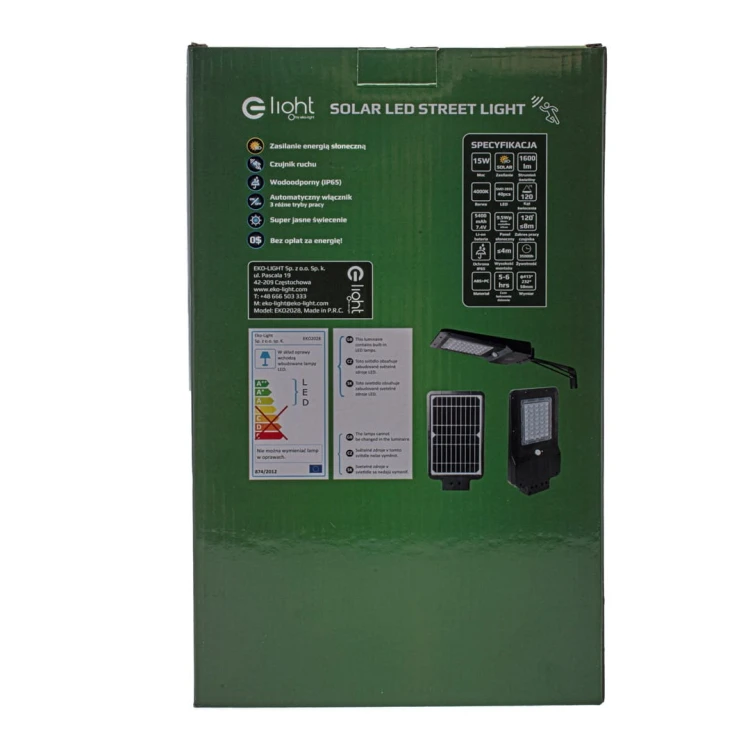 Lampa uliczna parkingowa solarna z czujnikiem ruchu i zmierzchu SOLAR LED STREET 8W Eko-Light Milagro EKO2011 850lm parkowa z akumulatorem 4000K IP65 barwa neutralna
