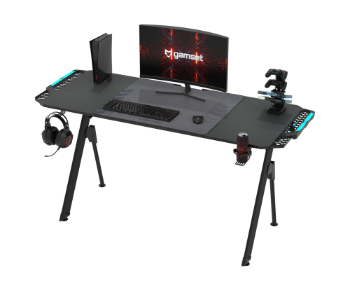 Biurko gamingowe SNAKE 1.4 EKGS8113 GAMSET dla dziecka i dorosłego do grania pracy szkoły lekcji ergonomia ergonomiczne szerokie Podświetlane z podświetleniem LED stół gamingowy