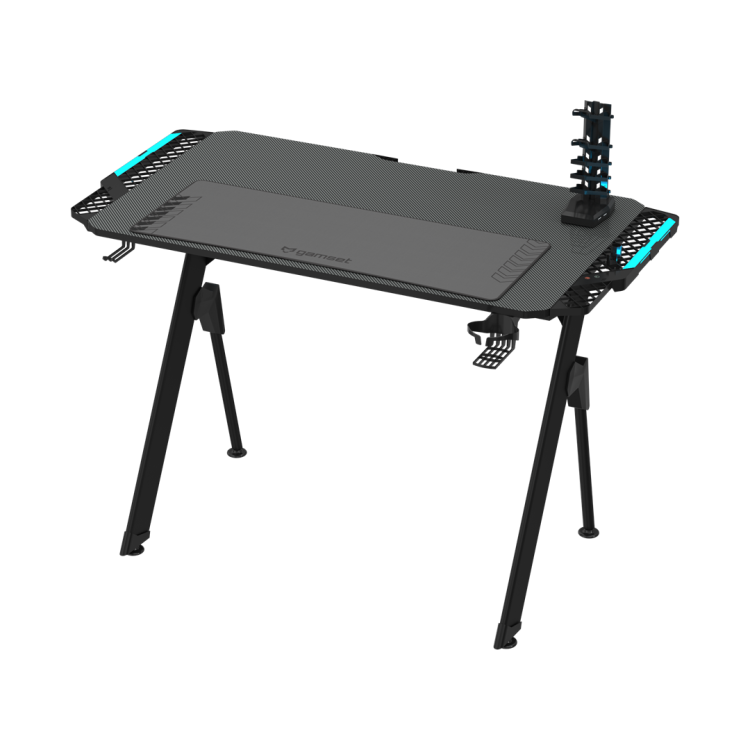 Biurko gamingowe FALCON 1.0 EKGS8110 GAMSET dla dziecka i dorosłego do grania pracy szkoły lekcji ergonomia ergonomiczne Podświetlane z podświetleniem LED stół gamingowy