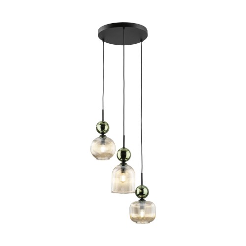 SOPHIA GREEN COGNAC Lampa wisząca 3XE14 11148 TK Lighting Czarny, Zielony Koniak