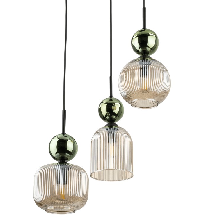 SOPHIA GREEN COGNAC Lampa wisząca 3XE14 11148 TK Lighting Czarny, Zielony Koniak