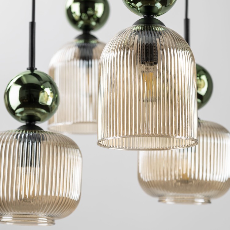 SOPHIA GREEN COGNAC Lampa wisząca 8XE14 11151 TK Lighting Czarny, Zielony Koniak