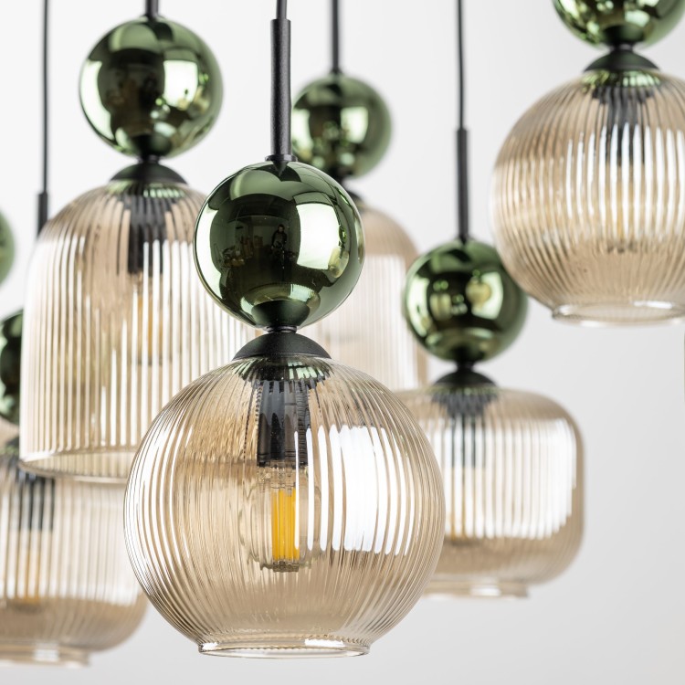 SOPHIA GREEN COGNAC Lampa wisząca 8XE14 11151 TK Lighting Czarny, Zielony Koniak
