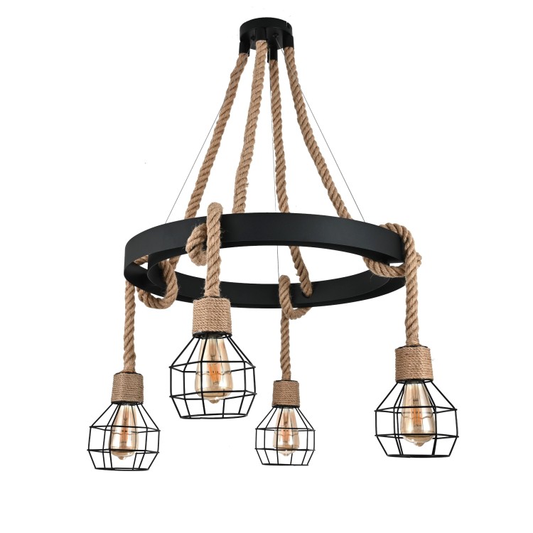 MOLINO BLACK Lampa wisząca 4XE27 6128 TK Lighting Czarny, Słomkowy Czarny, Słomkowy