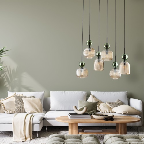 SOPHIA GREEN COGNAC Lampa wisząca 6XE14 11150 TK Lighting Czarny, Zielony Koniak