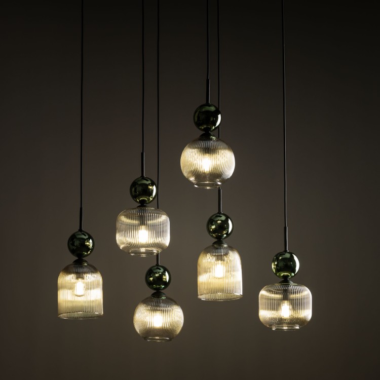 SOPHIA GREEN COGNAC Lampa wisząca 6XE14 11150 TK Lighting Czarny, Zielony Koniak