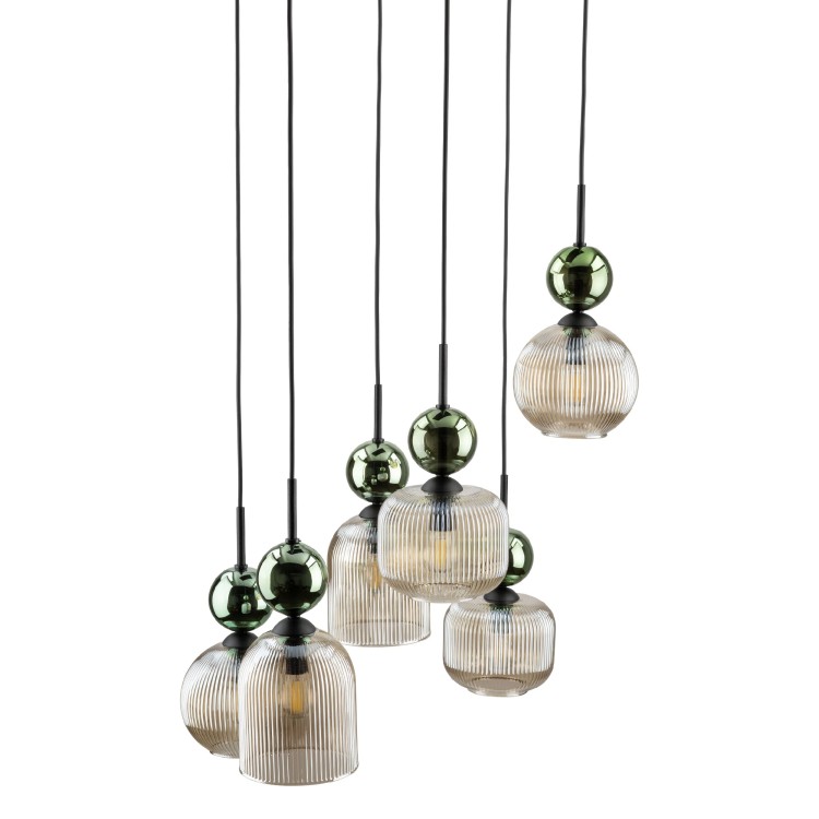 SOPHIA GREEN COGNAC Lampa wisząca 6XE14 11150 TK Lighting Czarny, Zielony Koniak