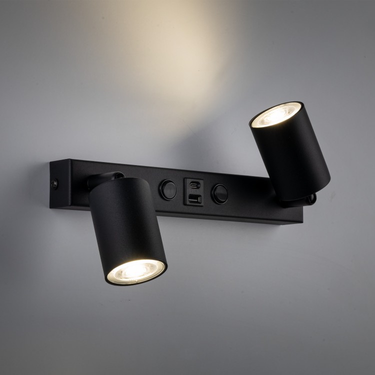 NEX BLACK Kinkiet 2XGU10 / USB 11356 TK Lighting Czarny Czarny