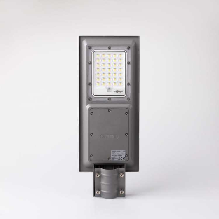 Lampa uliczna parkingowa solarna z czujnikiem ruchu i zmierzchu SOLAR LED STREET 10W Eco Light EC20012 z Pilotem 1000lm 100W parkowa z akumulatorem 4000K IP65 OU-S100 barwa neutralna Premium Line