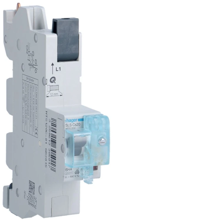 MCB SLS Wyłącznik nadprądowy selektywny 1P, Cs, 20 A, szyny Cu 40-12x5/10mm HTS120C Hager
