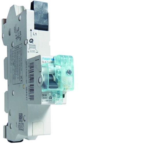 MCB SLS Wyłącznik nadprądowy selektywny 1P, Cs, 32 A, szyny Cu 40-12x5/10mm HTS132C Hager