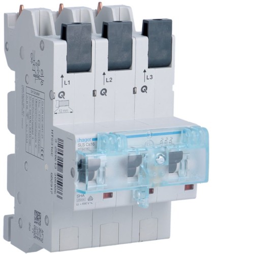 MCB SLS Wyłącznik nadprądowy selektywny 3P, Cs, 16 A, szyny Cu 40-12x5/10mm HTS316C Hager