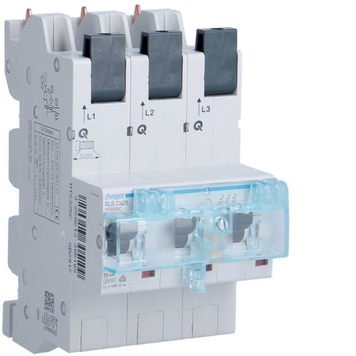 MCB SLS Wyłącznik nadprądowy selektywny 3P, Cs, 25 A, szyny Cu 40-12x5/10mm HTS325C Hager