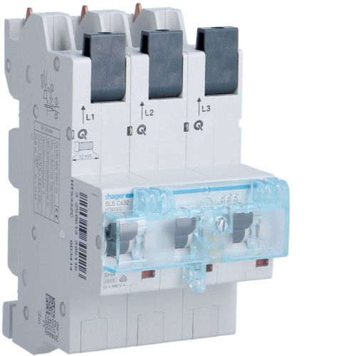 MCB SLS Wyłącznik nadprądowy selektywny 3P, Cs, 32 A, szyny Cu 40-12x5/10mm HTS332C Hager