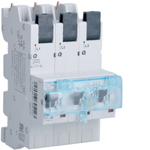 MCB SLS Wyłącznik nadprądowy selektywny 3P, Cs, 35 A, szyny Cu 40-12x5/10mm HTS335C Hager