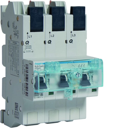 MCB SLS Wyłącznik nadprądowy selektywny 3P, Cs, 40 A, szyny Cu 40-12x5/10mm HTS340C Hager
