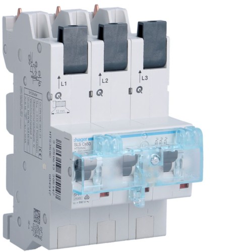 MCB SLS Wyłącznik nadprądowy selektywny 3P, Cs, 50 A, szyny Cu 40-12x5/10mm HTS350C Hager
