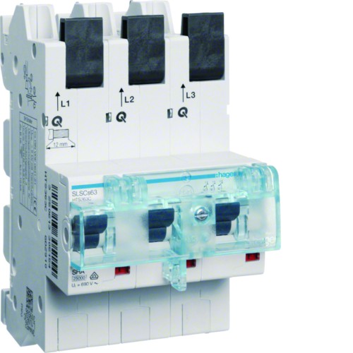 MCB SLS Wyłącznik nadprądowy selektywny 3P, Cs, 63 A, szyny Cu 40-12x5/10mm HTS363C Hager